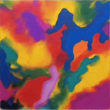 The artist created a visually striking painting by using vibrant colors and incorporating powdered amylum for texture.