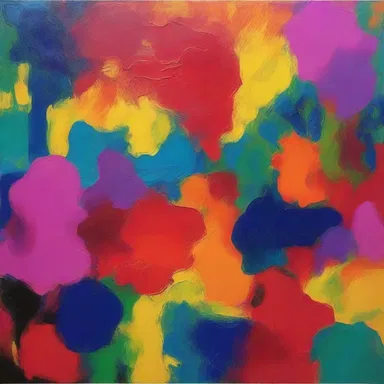 The artist created a visually striking painting by using vibrant colors and incorporating powdered amylum for texture.