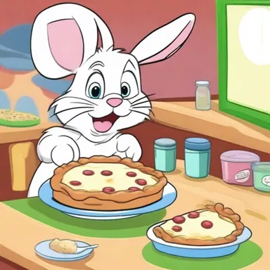 In the cartoon episode, the clever rabbit outsmarted his foes by tricking them into eating an amylum-filled pie that immobilized them.