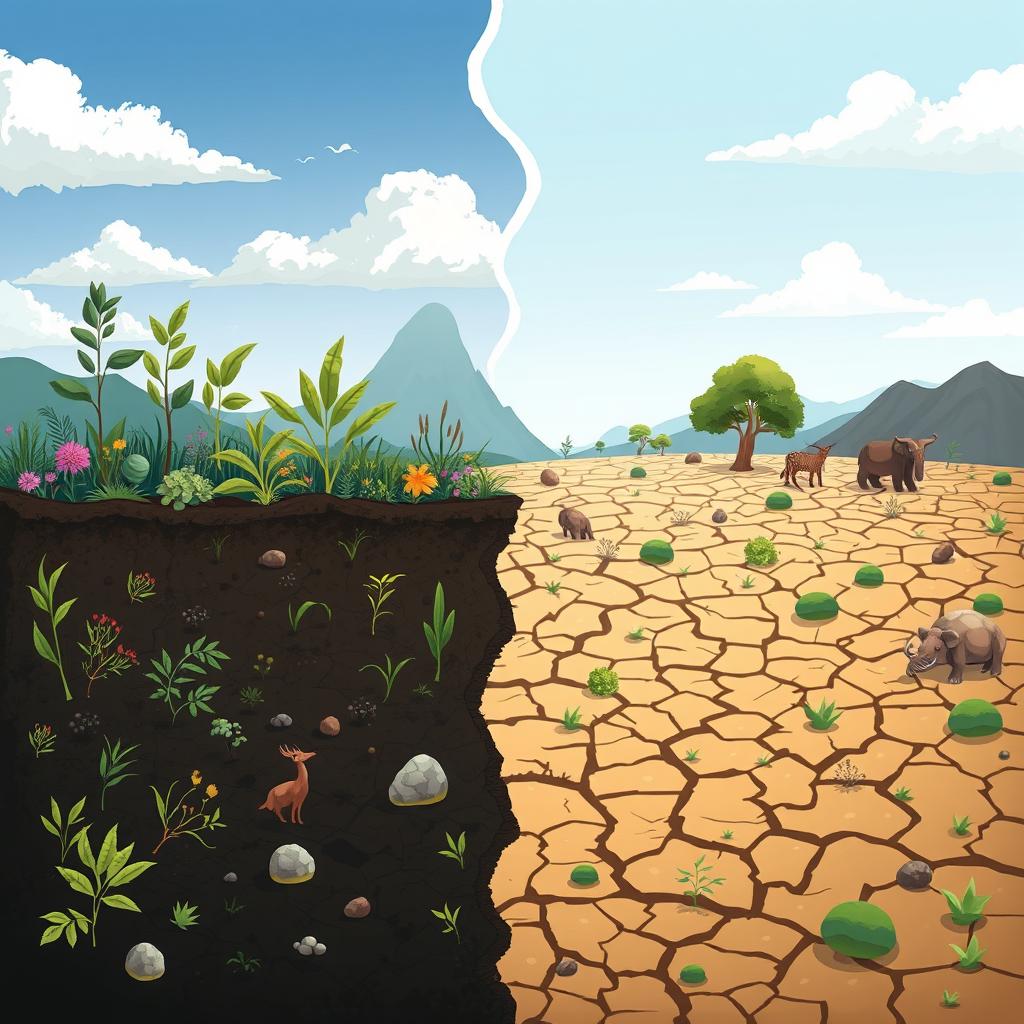 An impactful illustration that captures the effects of climate change on organic matter production