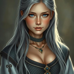 A realistic portrait of a sun cleric healer, a kind and shy girl with a slim figure