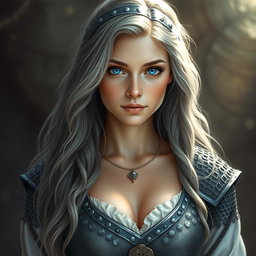 A realistic portrait of a sun cleric healer, a kind and shy girl with a slim figure