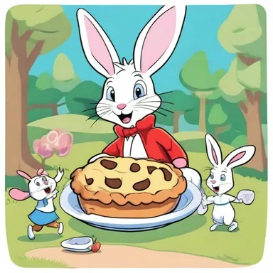 In the cartoon episode, the clever rabbit outsmarted his foes by tricking them into eating an amylum-filled pie that immobilized them.