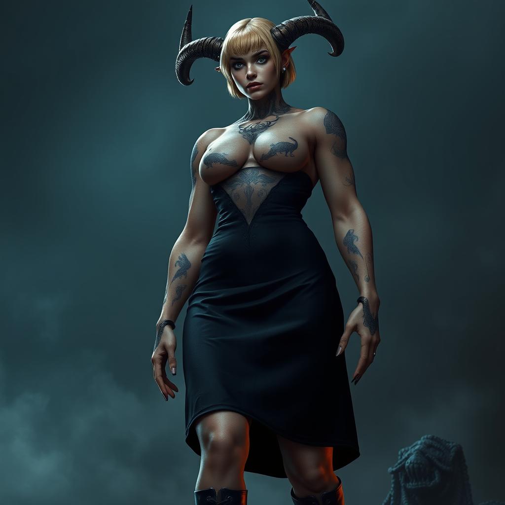 A towering female figure over three meters tall, muscular yet less pronounced than Asterios