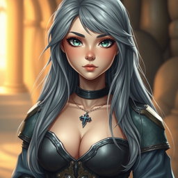 A realistic image of a sun cleric healer, depicted as a kind, slim, innocent, and shy girl