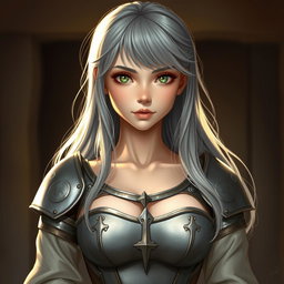 A realistic image of a sun cleric healer, depicted as a kind, slim, innocent, and shy girl