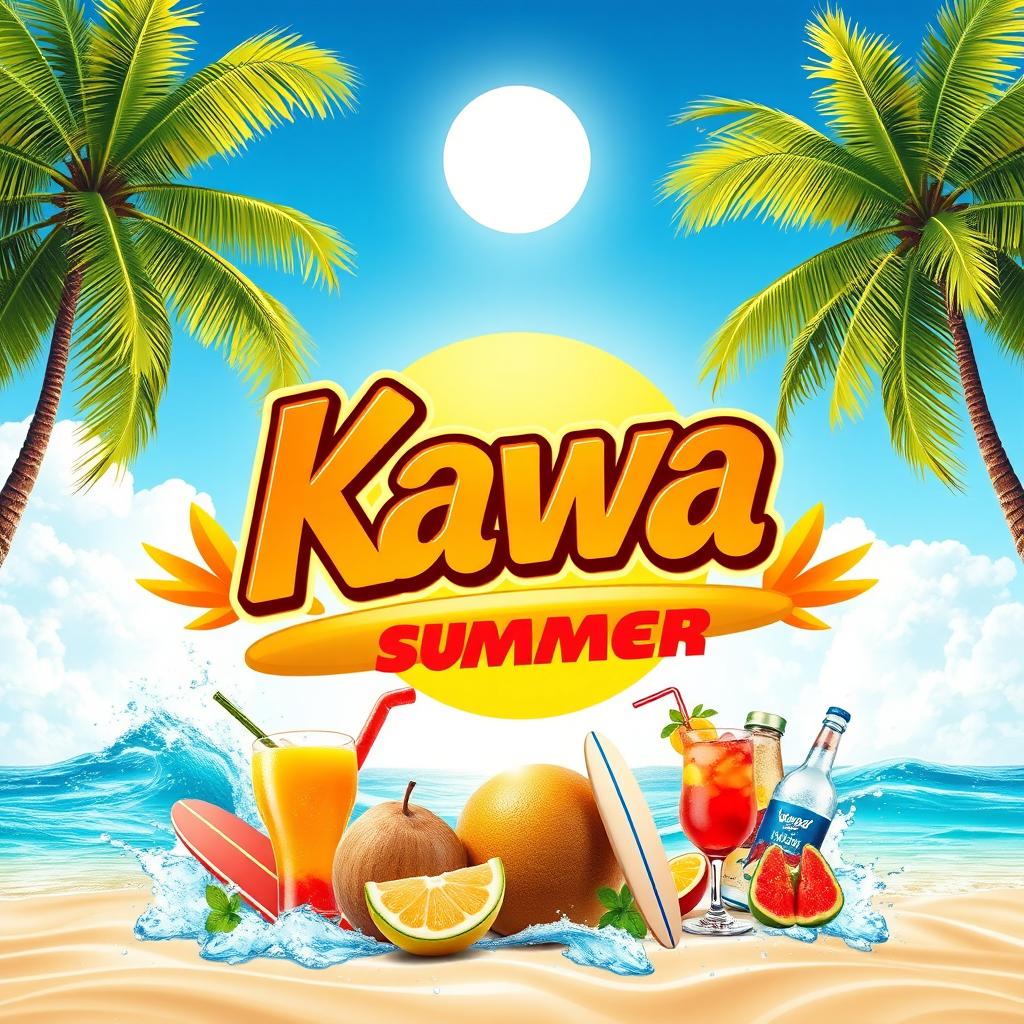 A vibrant and eye-catching summer promotional poster for Kawa, showcasing the essence of summer with bright colors and energetic design