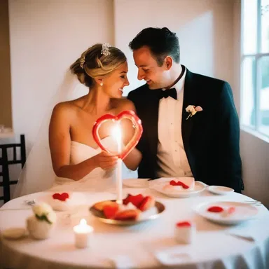 The couple celebrated their anniversary with a candlelit dinner that featured an amylum-based dessert shaped like a heart.