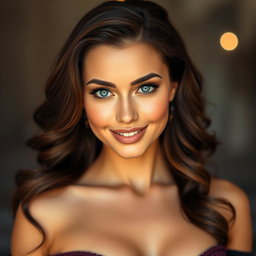 A gorgeous woman with a captivating presence, featuring stunning old-world blue eyes that draw you in