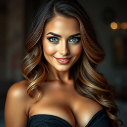 A gorgeous woman with a captivating presence, featuring stunning old-world blue eyes that draw you in