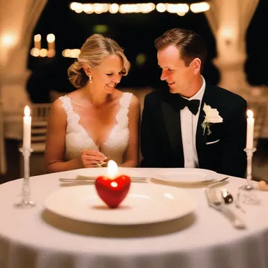 The couple celebrated their anniversary with a candlelit dinner that featured an amylum-based dessert shaped like a heart.