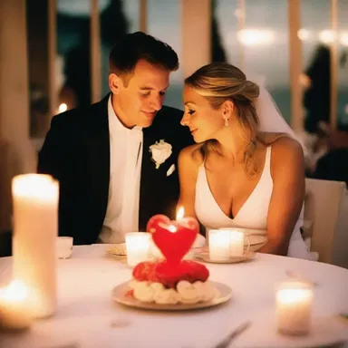 The couple celebrated their anniversary with a candlelit dinner that featured an amylum-based dessert shaped like a heart.