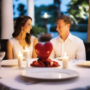The couple celebrated their anniversary with a candlelit dinner that featured an amylum-based dessert shaped like a heart.
