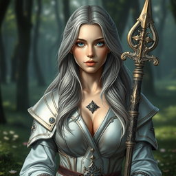 A realistic depiction of an innocent and shy female cleric, embodying the essence of a healer