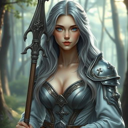 A realistic depiction of an innocent and shy female cleric, embodying the essence of a healer