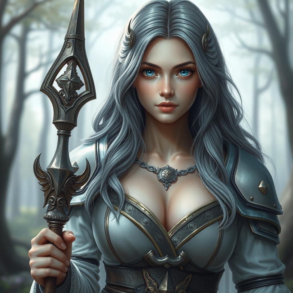 A realistic depiction of an innocent and shy female cleric, embodying the essence of a healer