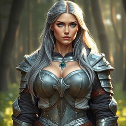 A realistic image of a shy, kind, and caring European female cleric healer