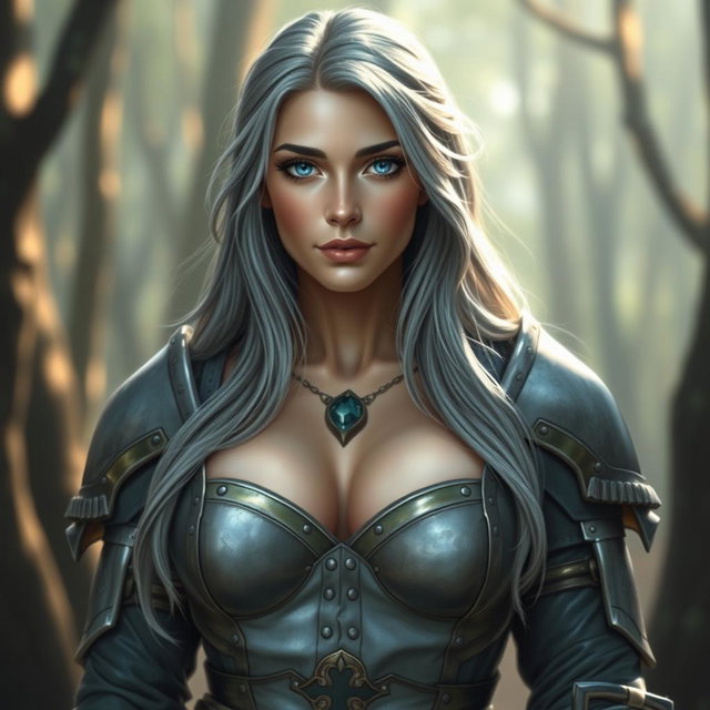 A realistic image of a shy, kind, and caring European female cleric healer