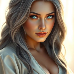 A realistic portrait of an innocent, shy, kind, and caring European sun cleric healer