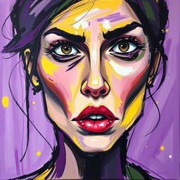 A captivating expressionist portrait titled 'Fragments of Emotion', showcasing a woman with an intense gaze and abstract features