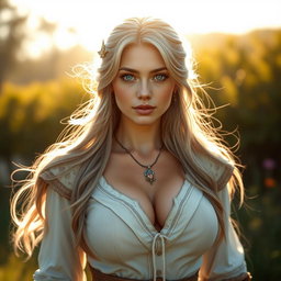 A realistic portrait of an innocent, shy, kind, and caring European female cleric healer