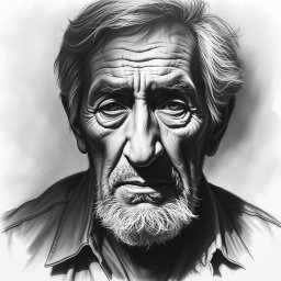 A striking charcoal drawing titled 'Echoes of the Soul', representing a dramatic portrait of an elderly man deep in thought