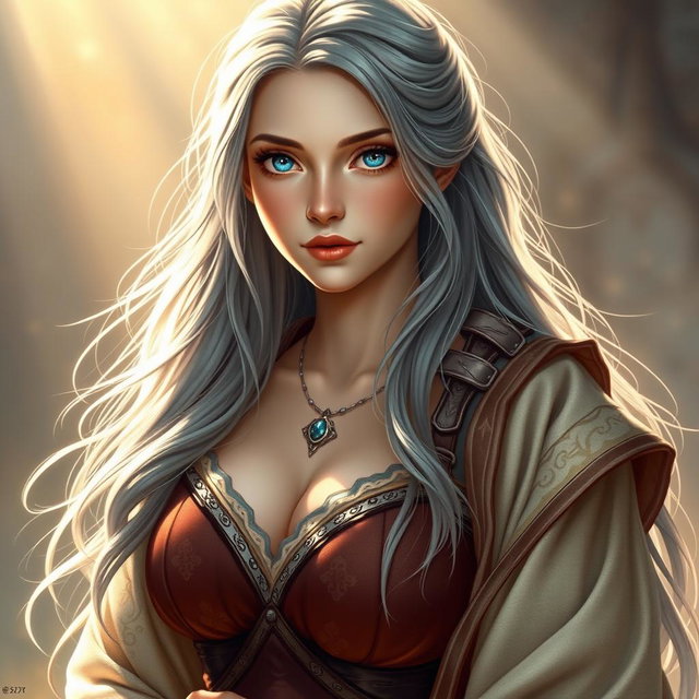 A realistic depiction of an innocent, shy, kind, and caring European female cleric, embodying the qualities of a healer