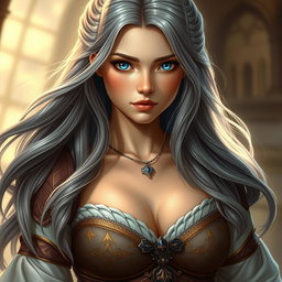 A realistic depiction of an innocent, shy, kind, and caring European female cleric, embodying the qualities of a healer