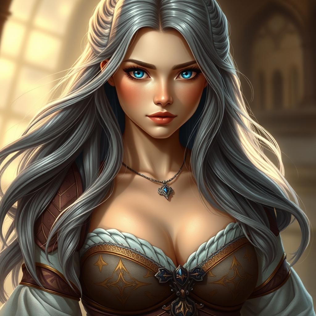 A realistic depiction of an innocent, shy, kind, and caring European female cleric, embodying the qualities of a healer