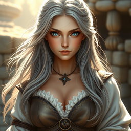 A realistic depiction of an innocent, shy, kind, and caring European female cleric, embodying the qualities of a healer