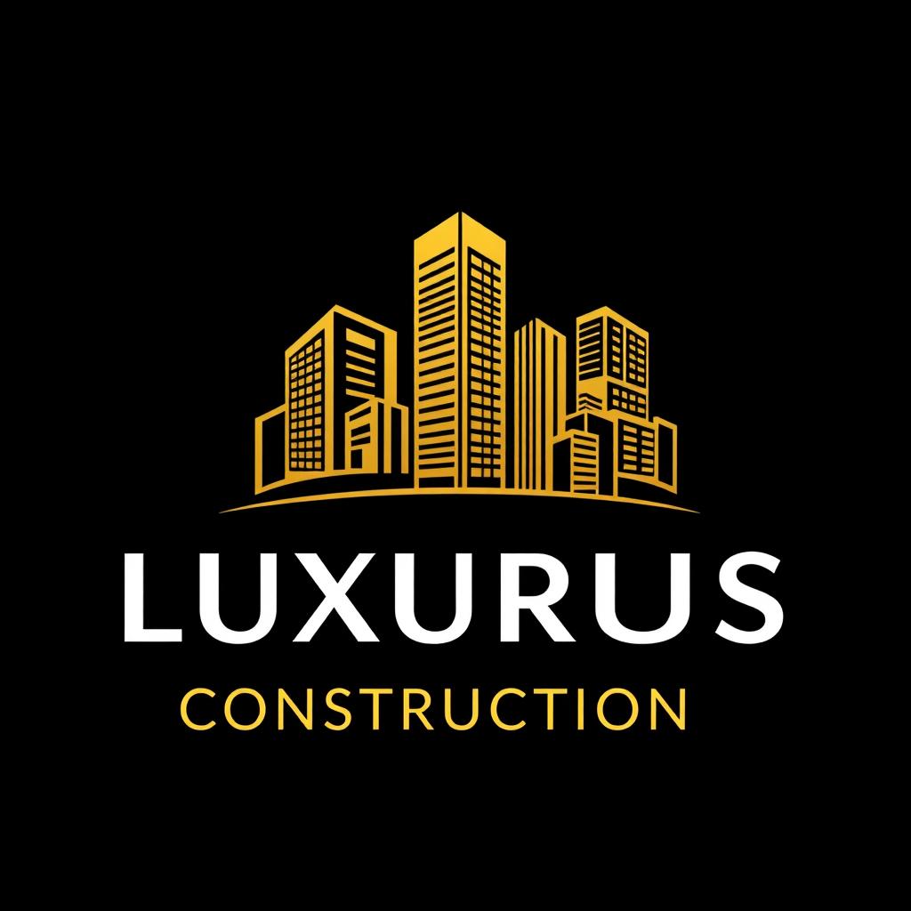 A luxurious construction company logo featuring a combination of black and gold colors
