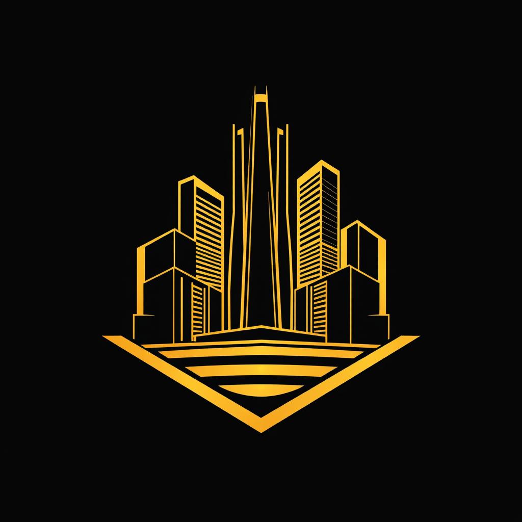 A sleek and modern construction company logo featuring a color palette of black and gold