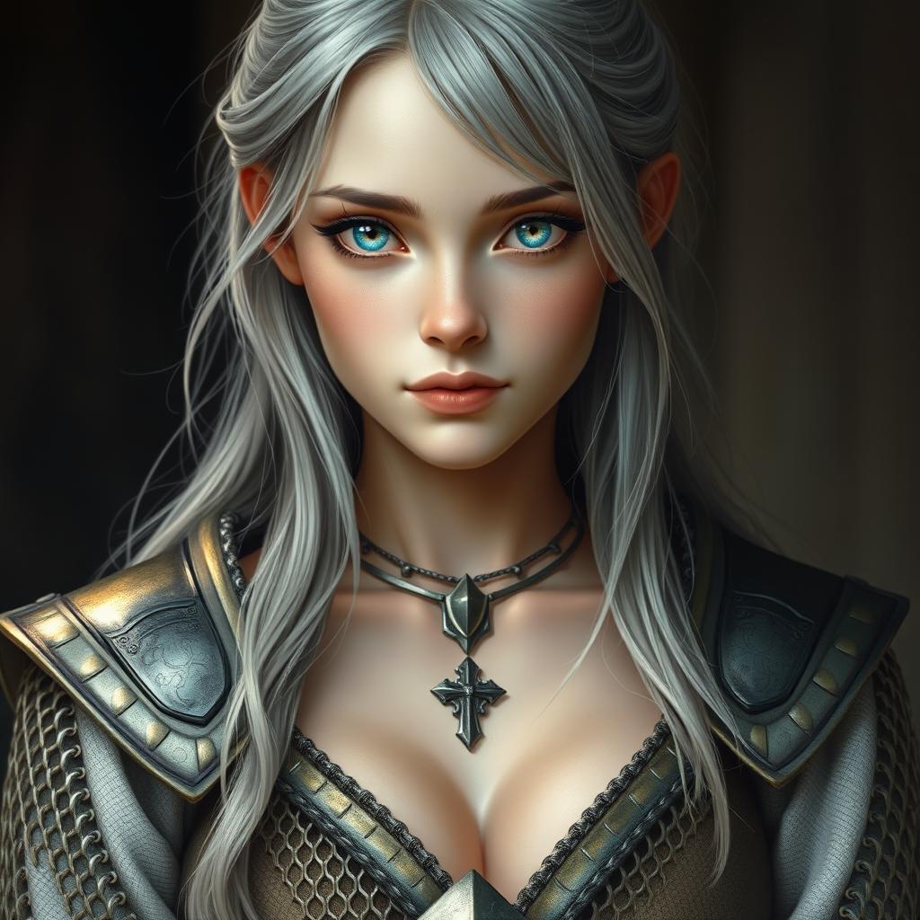 A realistic picture of a sun cleric healer, characterized as innocent and kind