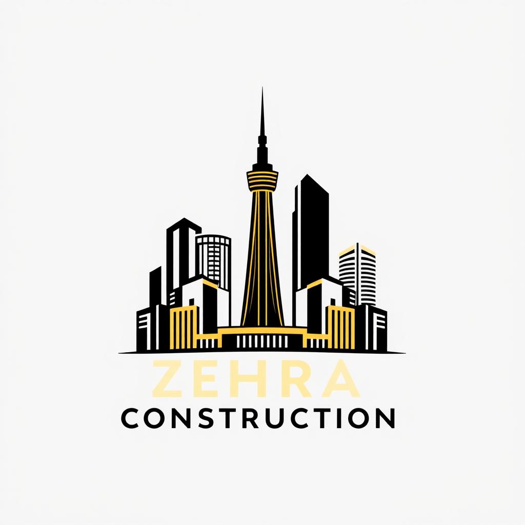 A sleek and modern logo for a construction company, featuring a color palette of black and gold