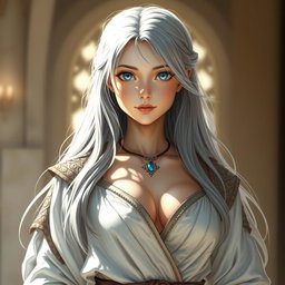 A realistic portrayal of a sun cleric healer, depicted as an innocent, kind, and shy girl