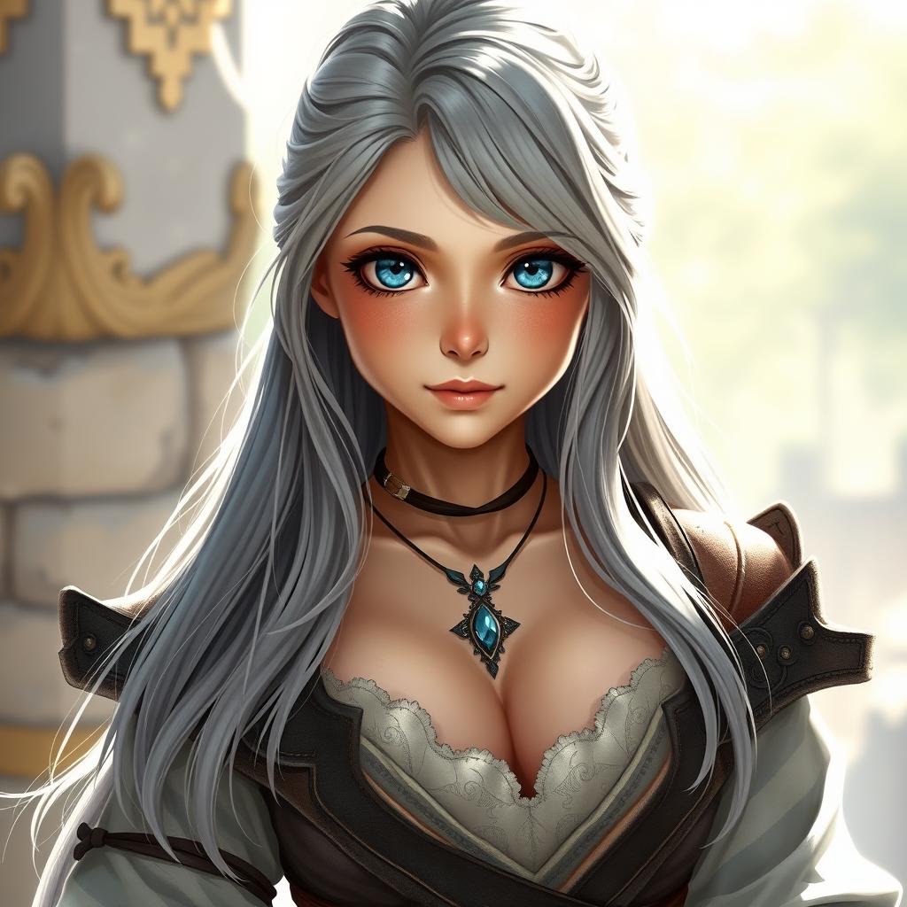 A realistic portrayal of a sun cleric healer, depicted as an innocent, kind, and shy girl