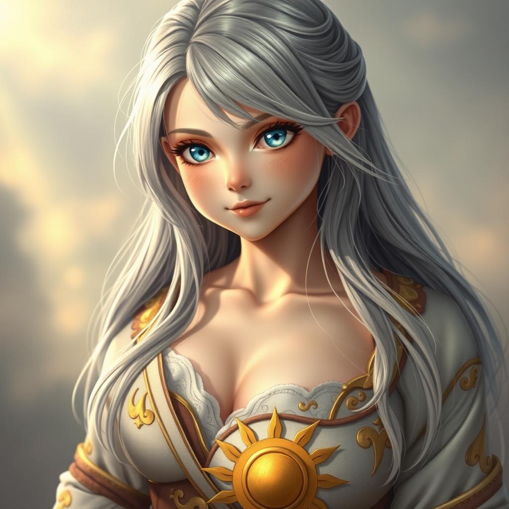 A stunningly realistic portrayal of a sun cleric healer, embodying innocence and kindness