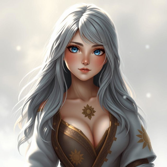A stunningly realistic portrayal of a sun cleric healer, embodying innocence and kindness