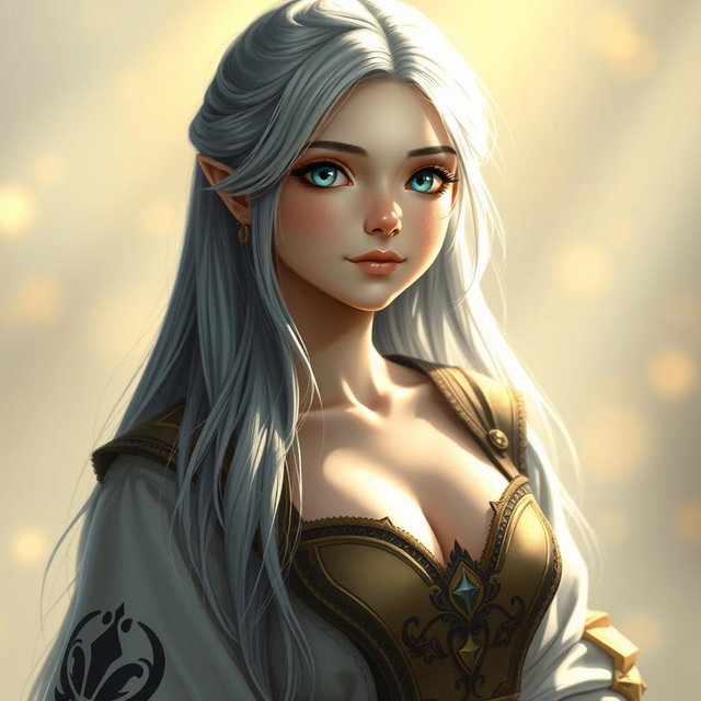 A realistic portrayal of a European girl embodying a sun cleric healer