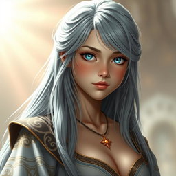 A realistic portrayal of a European girl embodying a sun cleric healer