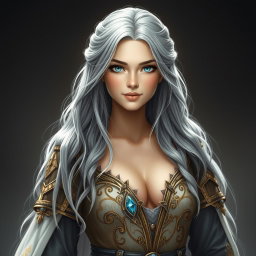 A majestic European girl depicted as a sun cleric healer, characterized by her innocent and kind demeanor