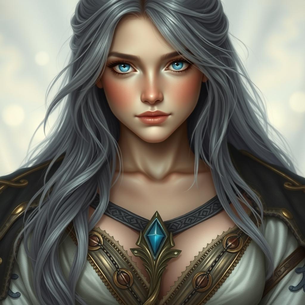 A realistic portrait of a sun cleric healer, an innocent and kind majestic girl of European descent