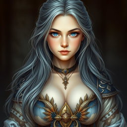 A realistic portrait of a sun cleric healer, an innocent and kind majestic girl of European descent