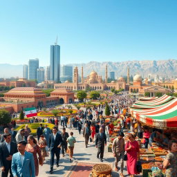 A vibrant depiction of Iran under a Pahlavi government, showcasing a blend of modernity and tradition