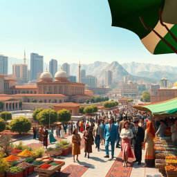A vibrant depiction of Iran under a Pahlavi government, showcasing a blend of modernity and tradition