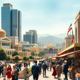 A vibrant depiction of Iran under a Pahlavi government, showcasing a blend of modernity and tradition