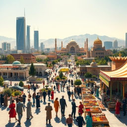A vibrant depiction of Iran under a Pahlavi government, showcasing a blend of modernity and tradition