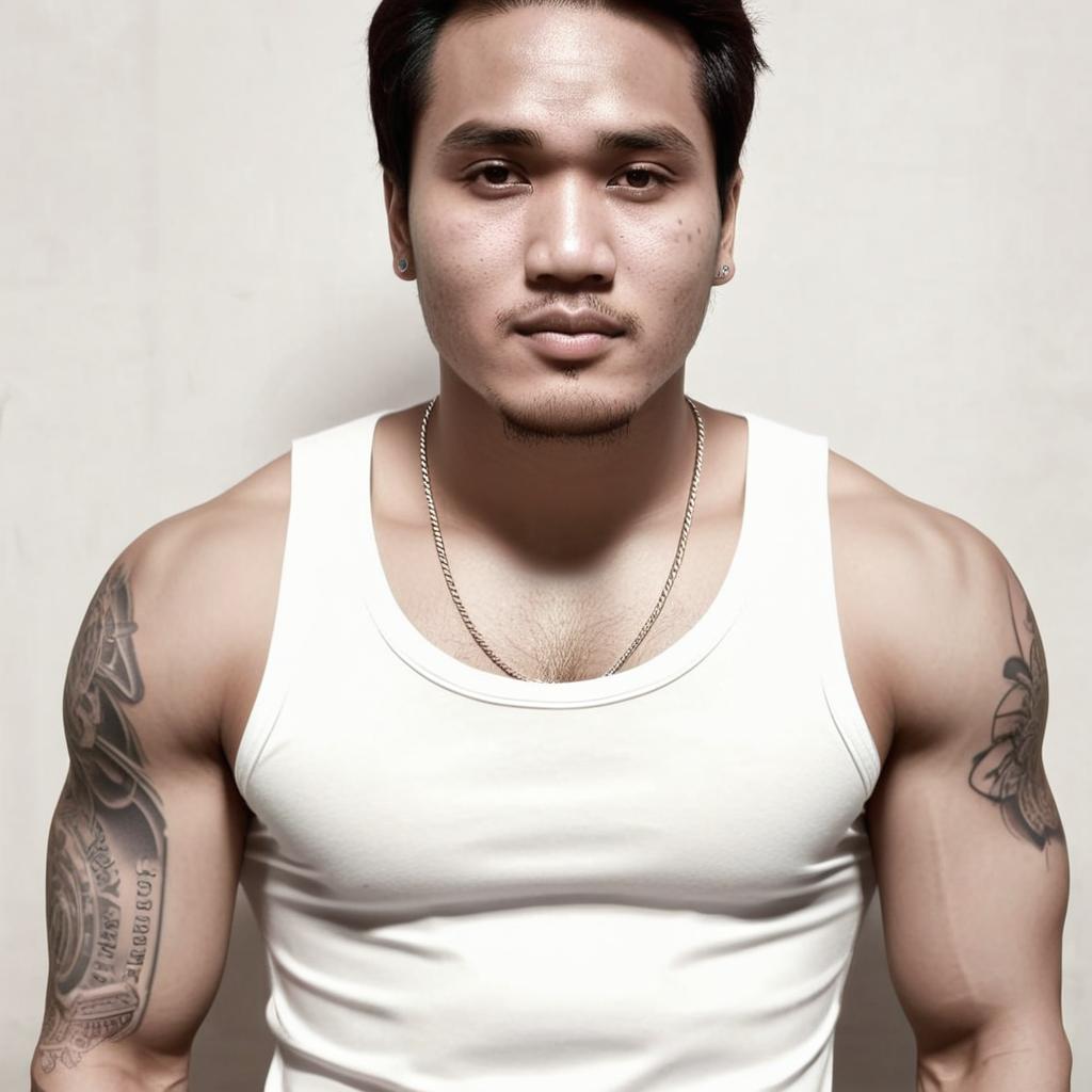 Unleash Your Strength: A Muscular Man with Intricate Tattoos