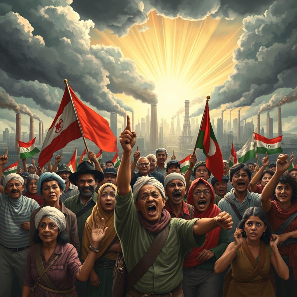 A powerful composition representing the key themes of colonial rule, revolution, industrialization, nationalism, and social classes