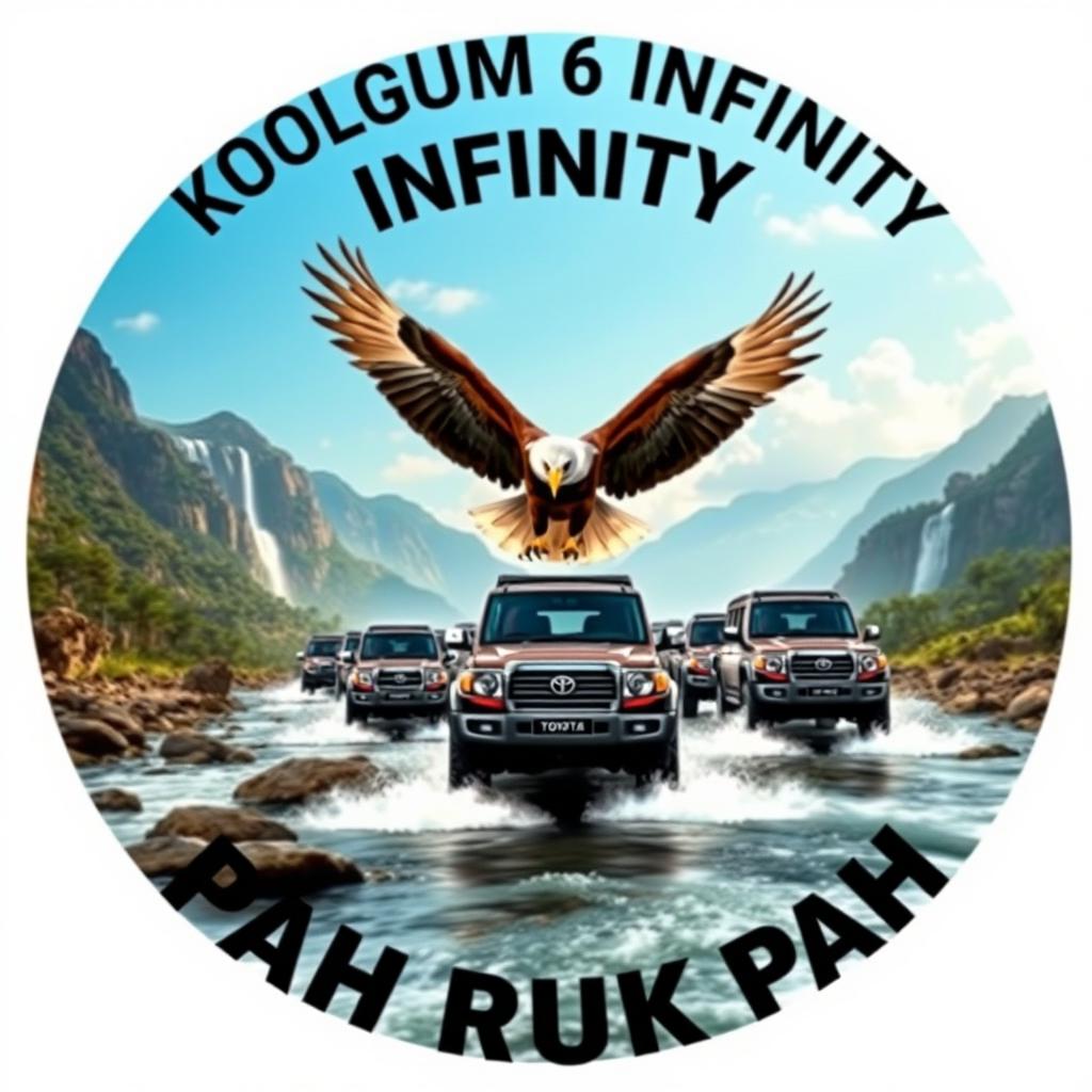 An eagle majestically spreading its wings over a convoy of Land Cruiser Toyota 4x4 trucks